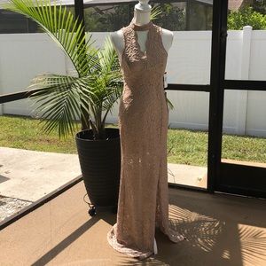 Junior Glitter Lace Gown Blush Evening Prom Dress